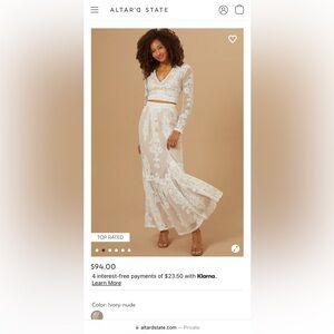 NEW Altar’d state Arissa Embroidered Top & Maxi Skirt ivory two piece dress M
